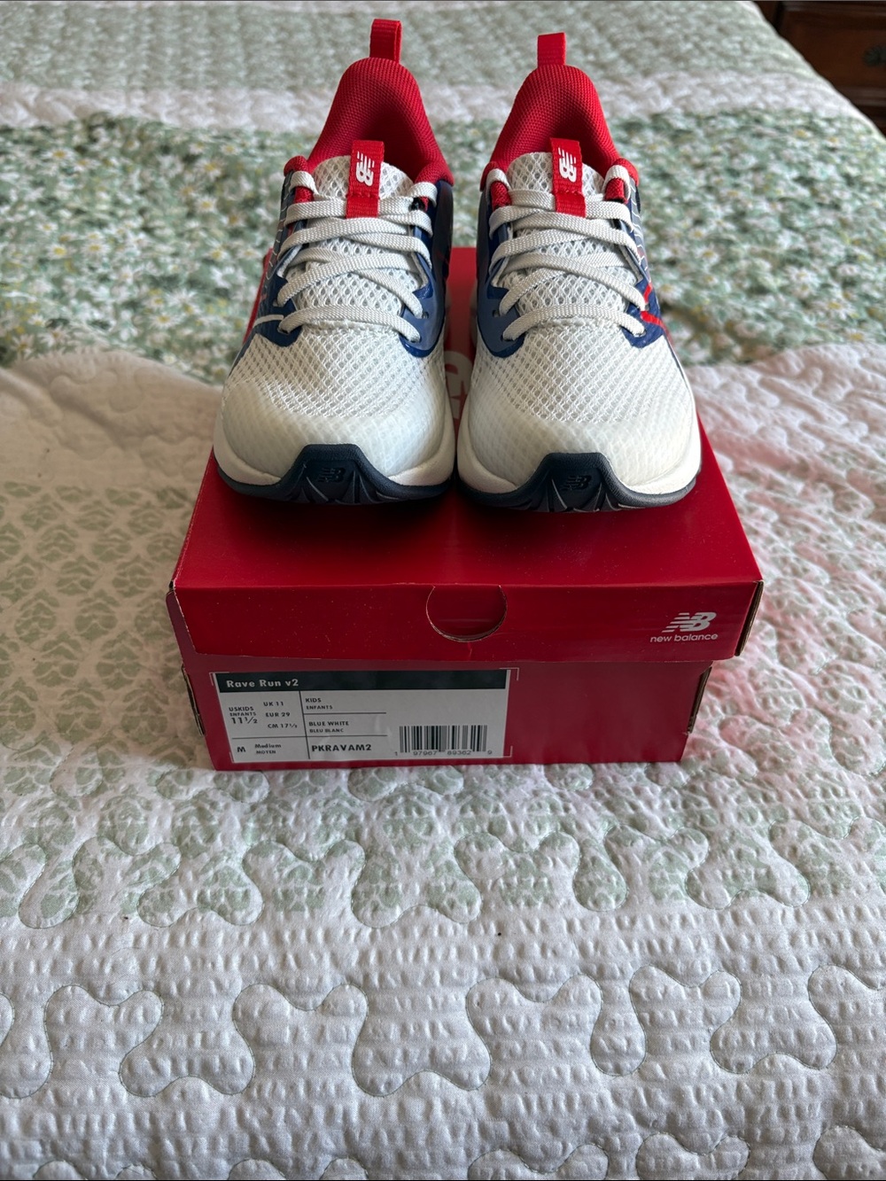 New Balance Kids White/Red/Blue Mesh Sneaker